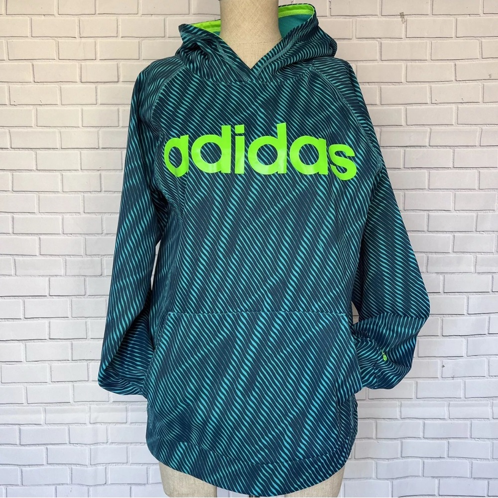adidas Hoodie Blue Teal Wavy Print Sweatshirt Youth Size XL (18/20)